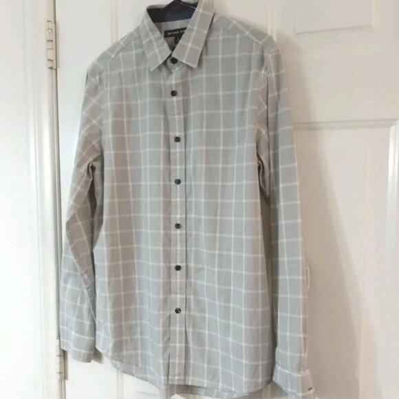 Michael Kors Men’s Medium Classic Fit Gray Plaid Dress Shirt Button Up - Picture 4 of 5